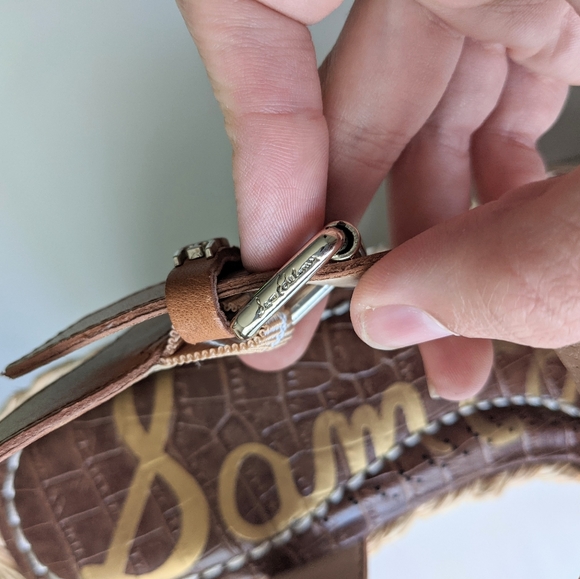 New! SAM EDELMAN Darline Gold Leather Espadrilles Wedge Sandals Heel Size 9.5 - Picture 10 of 16